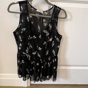 DEX sheer floral loose peplum blouse with ties XS